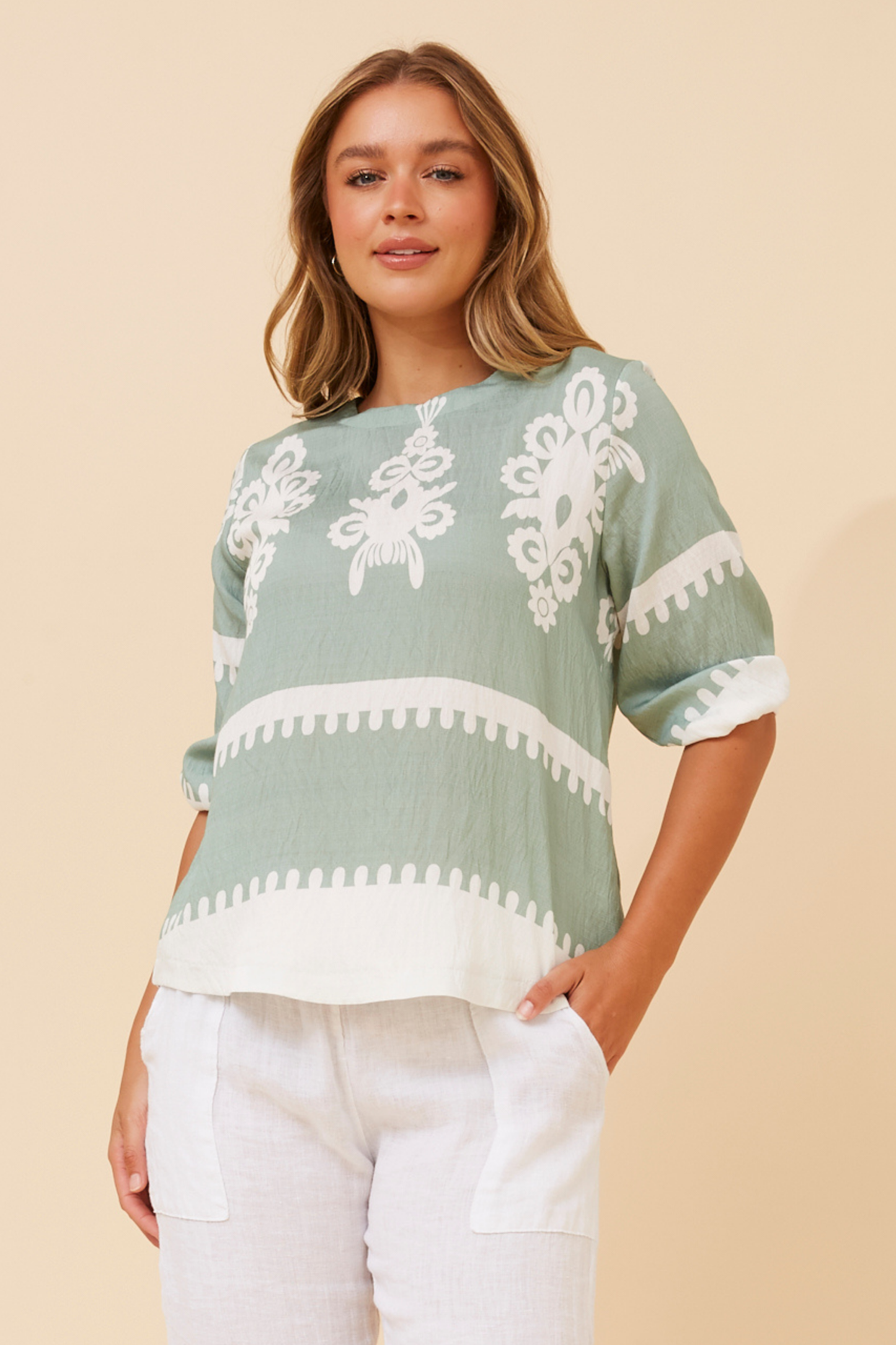 Amara Boho Print Blouse T523165 Sage