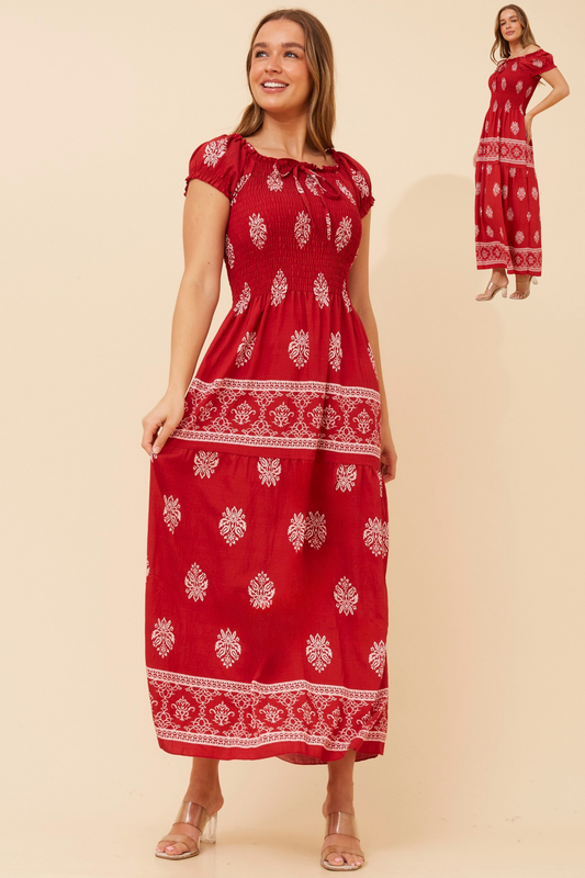 Priya Border Print Maxi Dress D736742 Multi Red