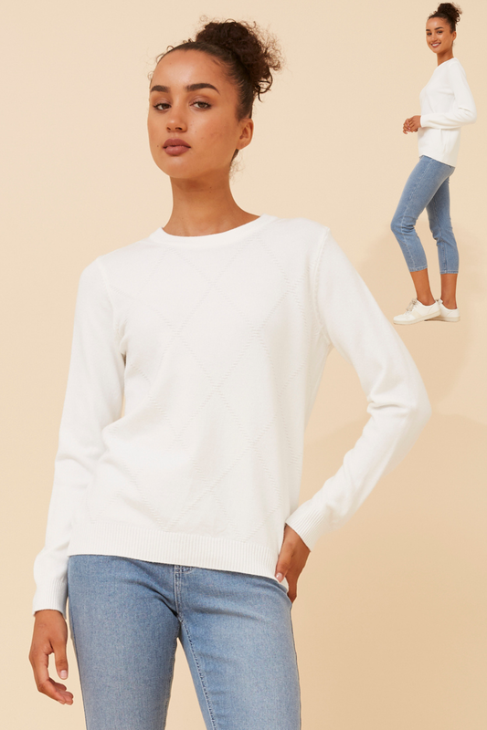 Amyra Diamond Pattern Knit KP522534 White