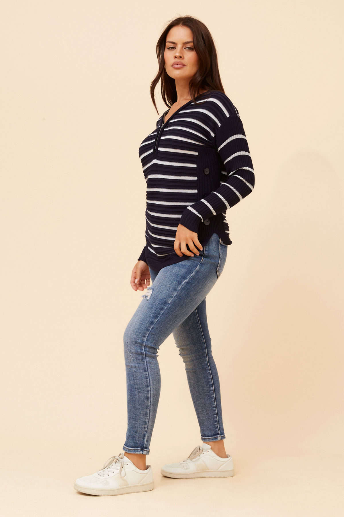 Artha Colour Block Knit Jumper KP178858 Navy