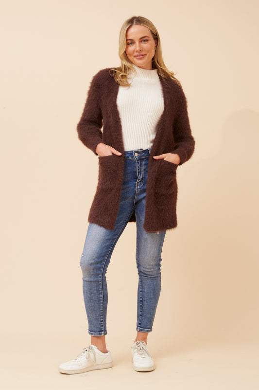 Davie Long Sleeves Eyelash Knit Cardigan KC522871 - Chocolate