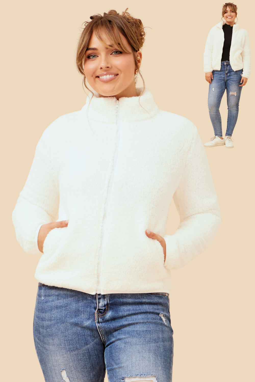 Front FAUX FUR Jacket- J526293 Classic Cream