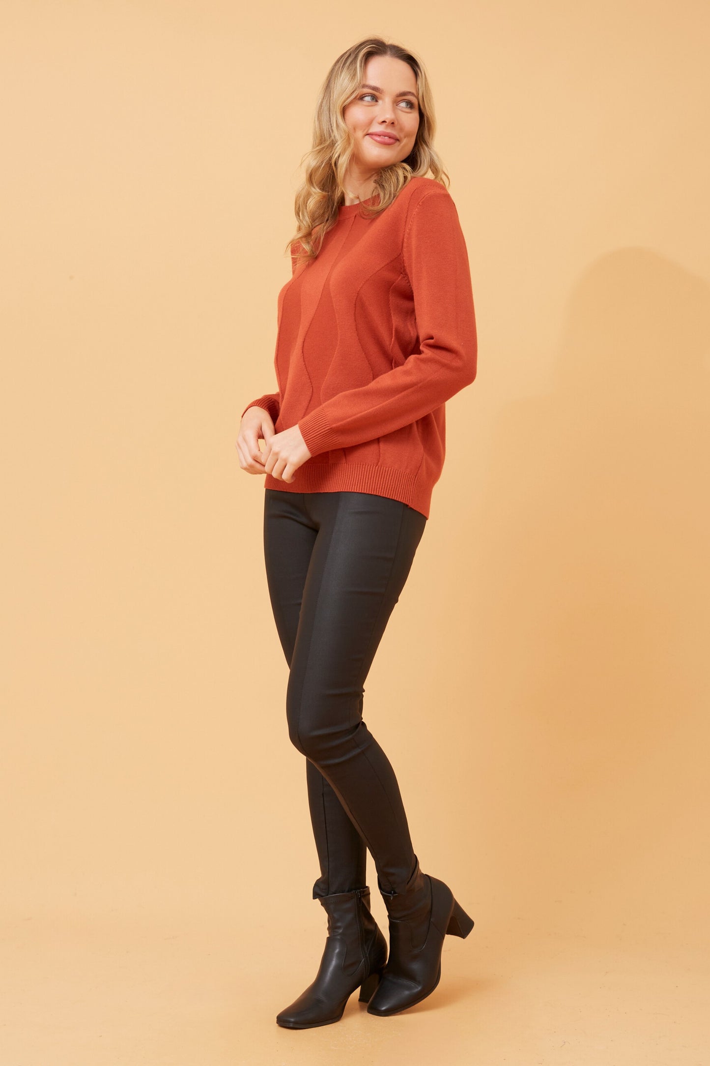 Angela Knit Jumper KP517808 - Burnt Orange