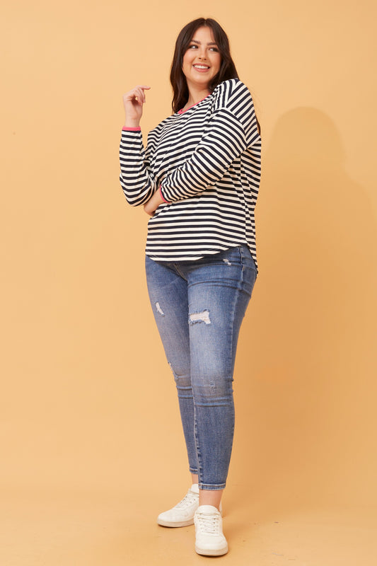 Amia Striped Top T519634 Navy