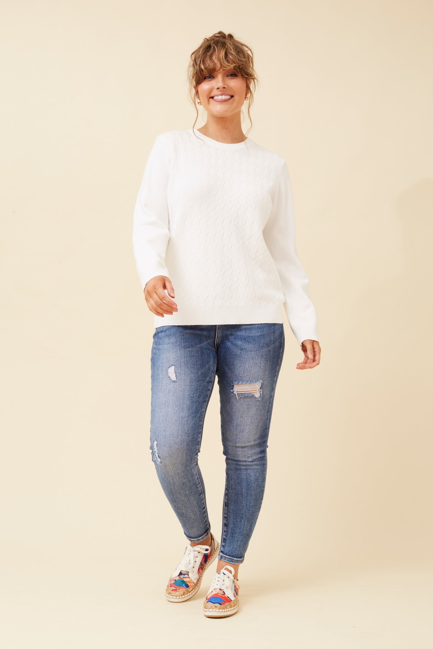Mason Mini Diamond Pattern Knit White KP522514