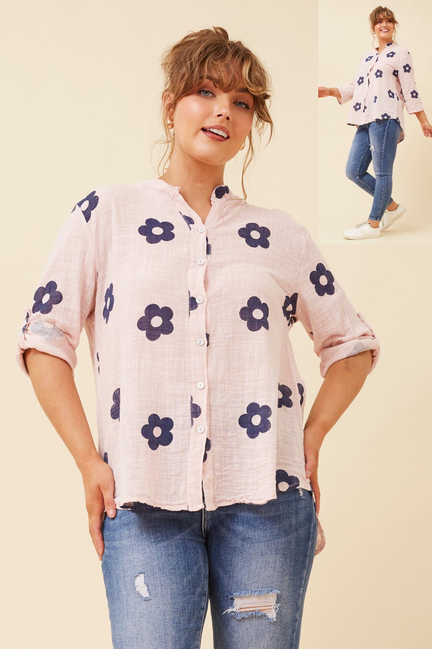 Nili Floral Italian Top T523118 Pale Pink