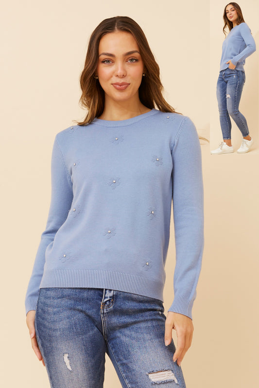 Angie Floral Embellished Knit KP519089 Blue Jean