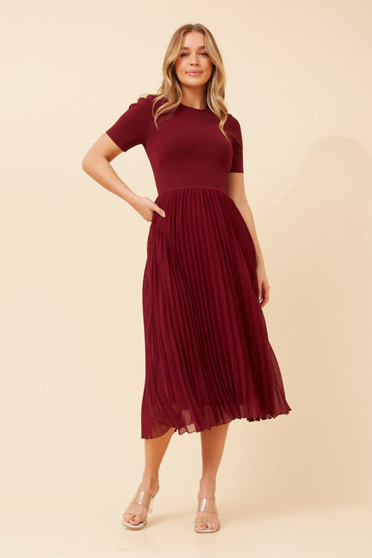 Siyra Pleated Knit Dress KD523893 Red Dahlia