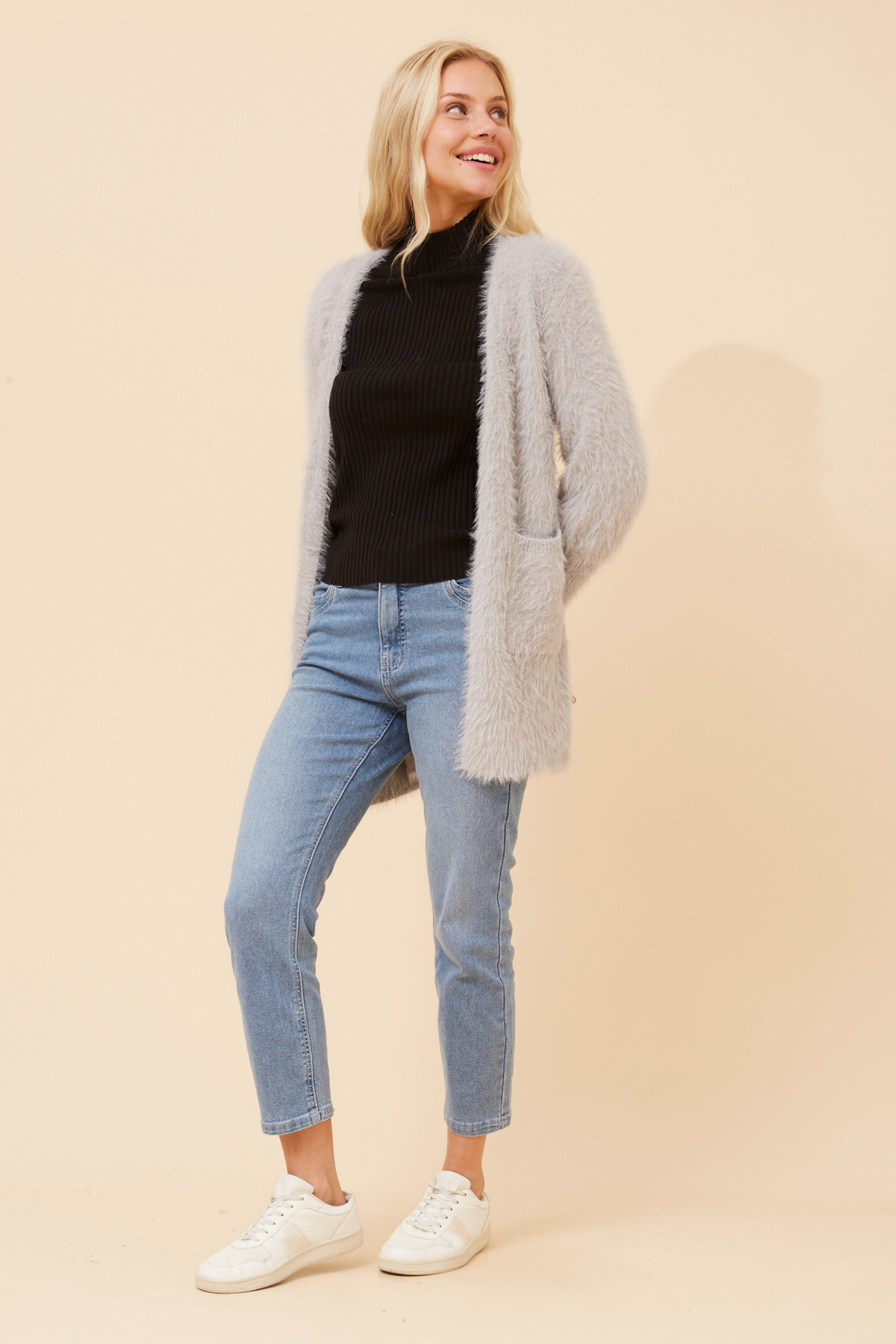 Davie Long Sleeves Eyelash Knit Cardigan KC522871 Mink