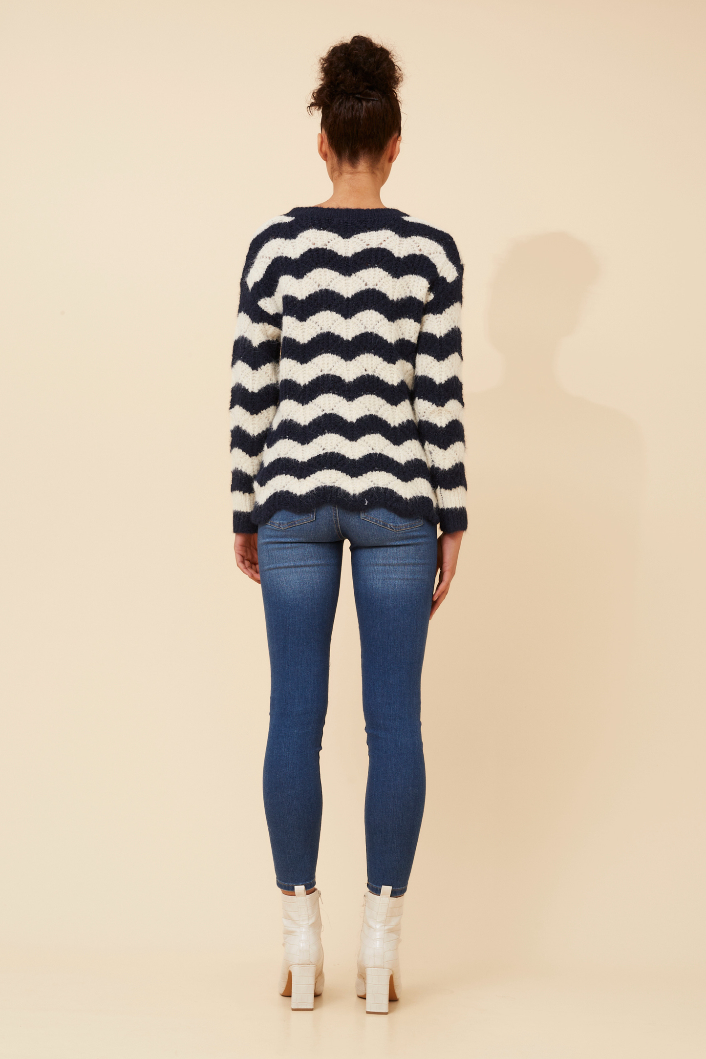 Orri Stripe Print Knit KP736720 Navy/Cream