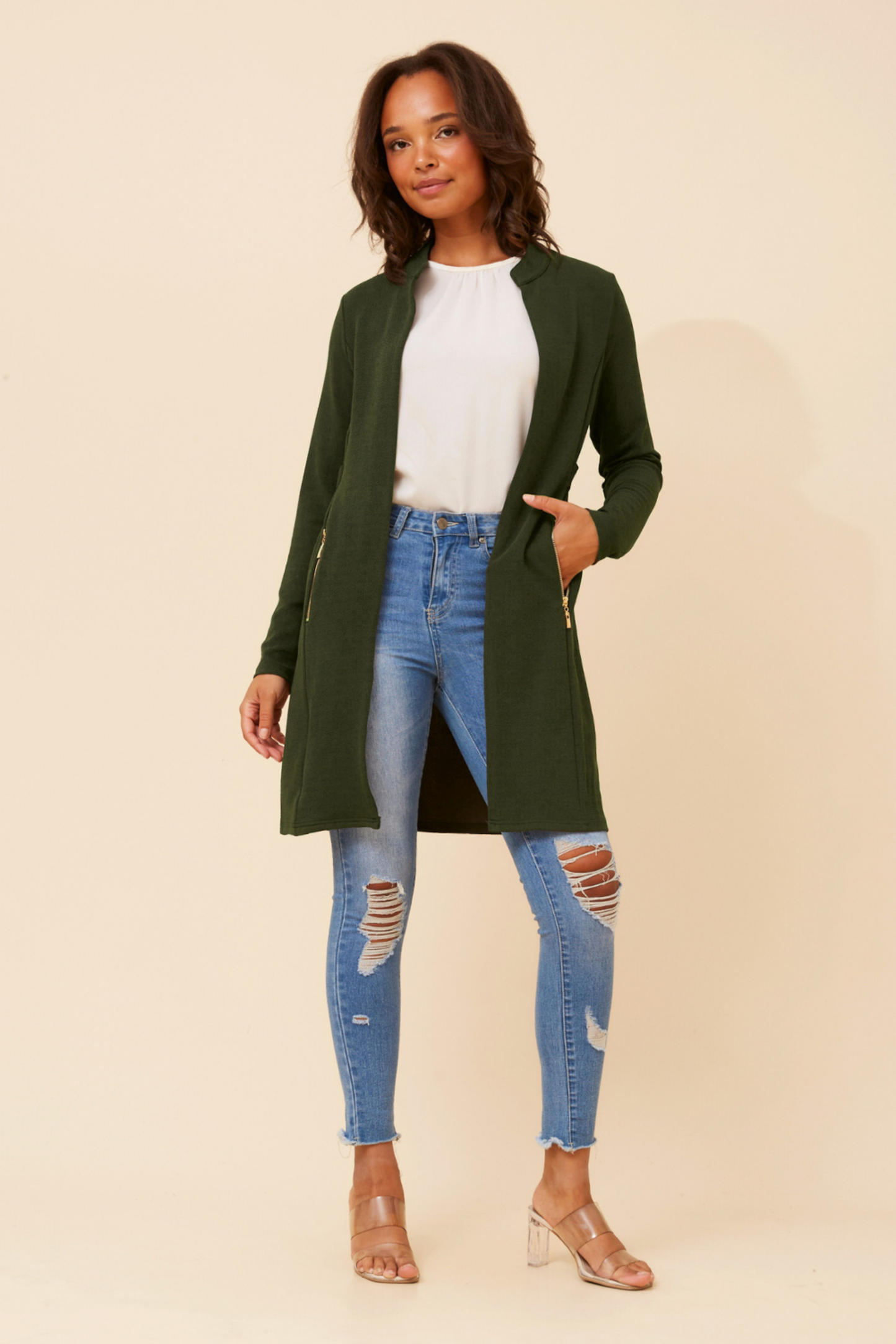 Elena Black Cardigan- Khaki C512655