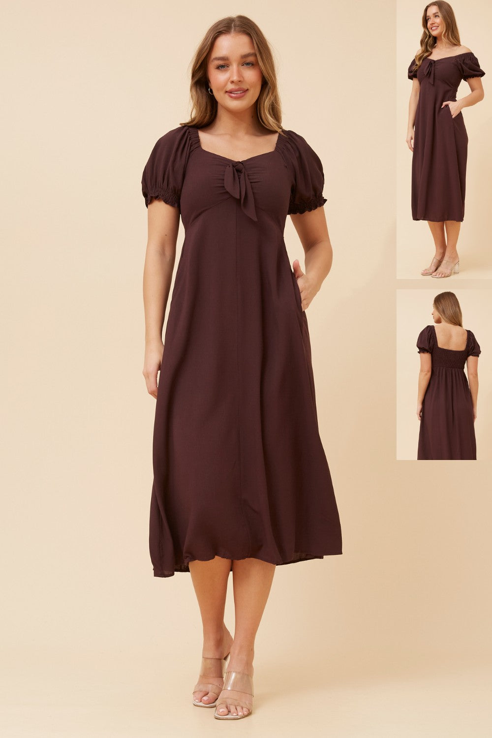 Anne Front Bow Dress - D512961 Chocolate