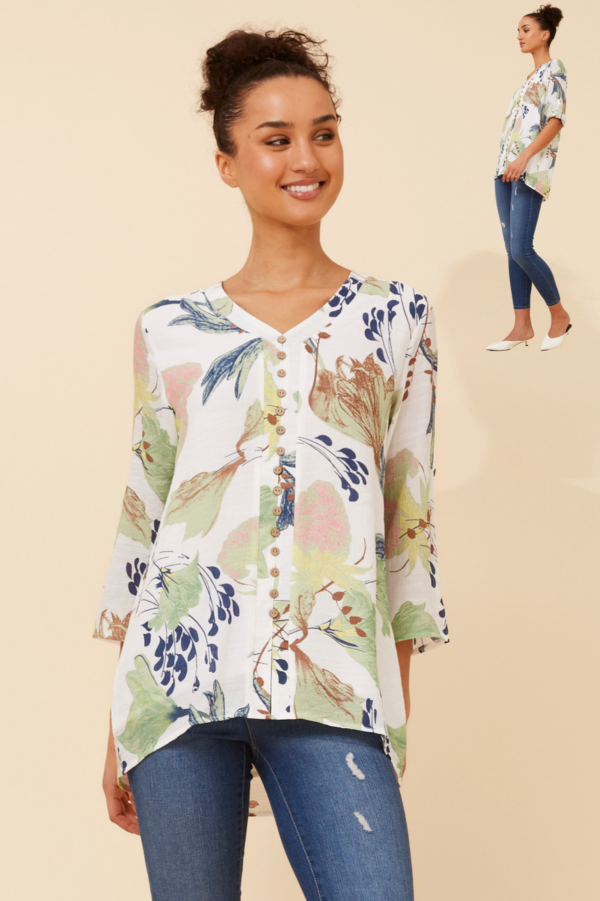 Edie Floral Print Button Top T526522