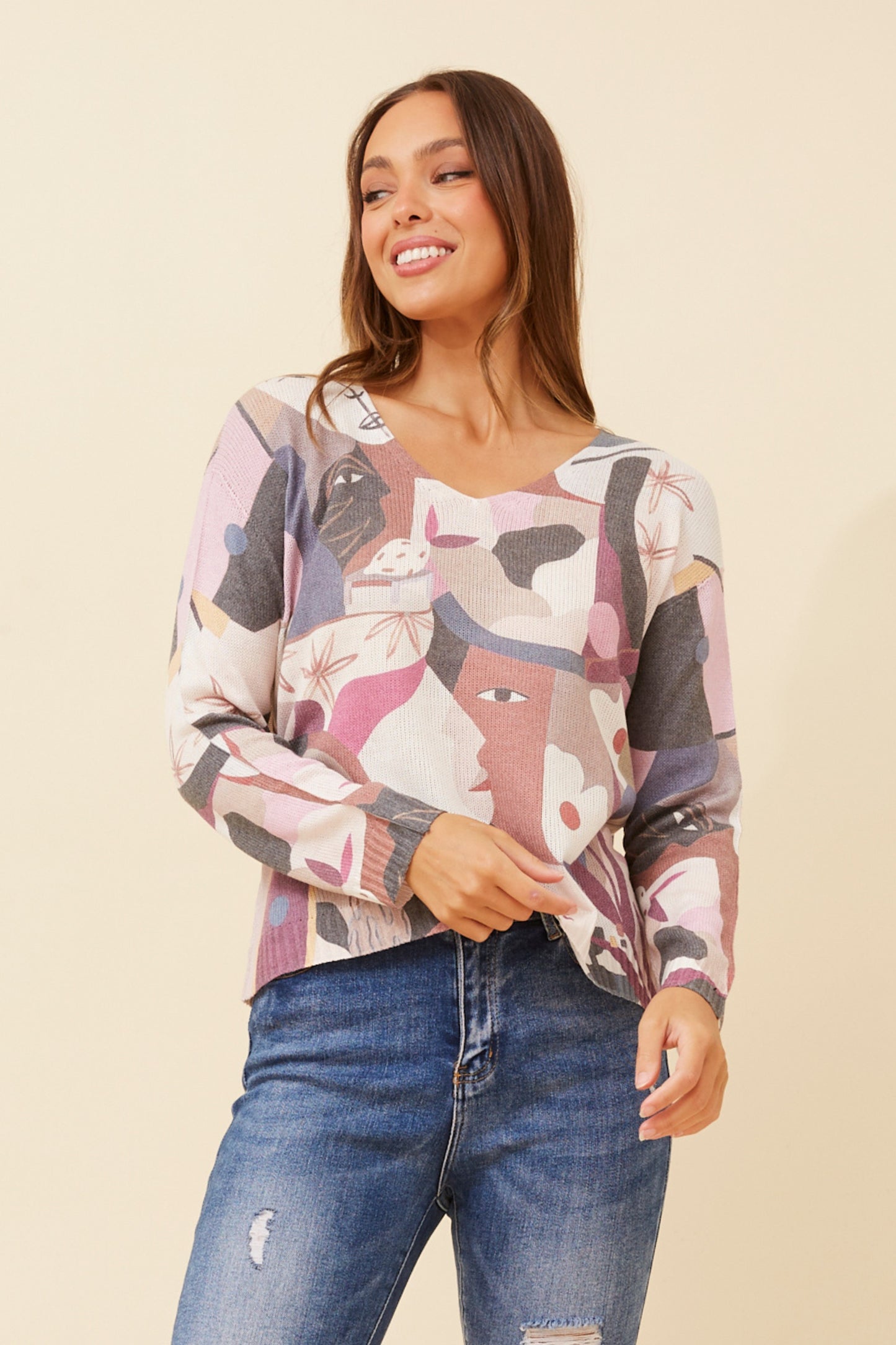 Ember Floral Print Italian Jumper Kp519966 Burgundy