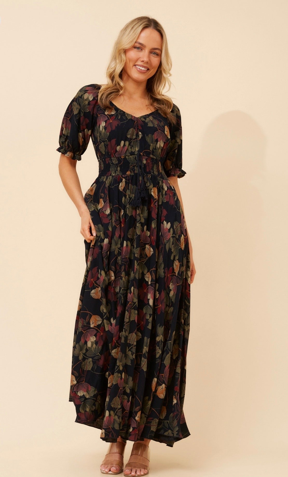 Molly Floral Boho Maxi Dress- Navy D526825