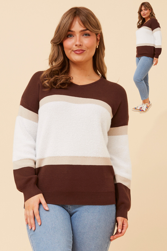 Zuri Block Stripe Knit KP522927 Chocolate
