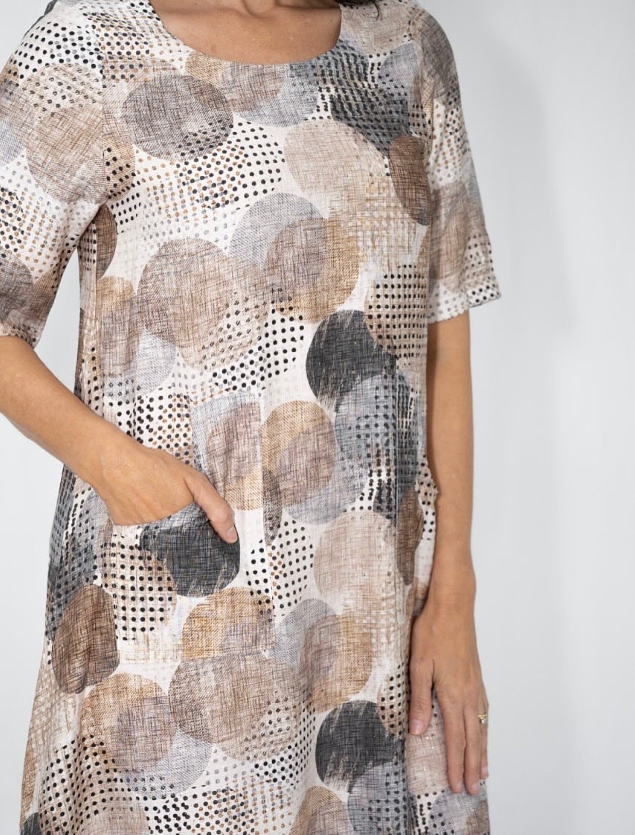 Cia Circular Glitter Print Tunic Dress 38921-3 Mocha