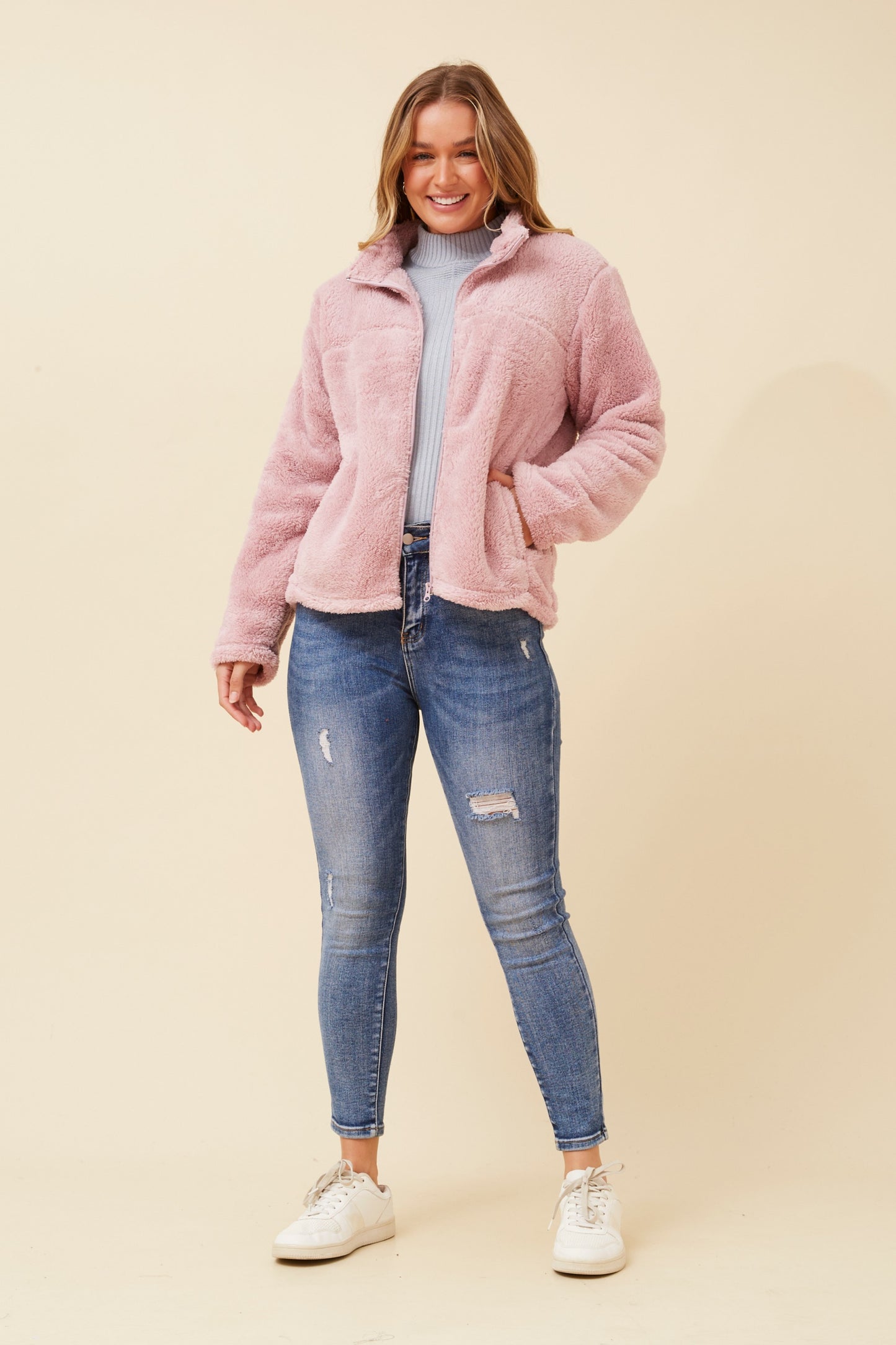 Pippa FAUX FUR Jacket- Dusty Pink J522439