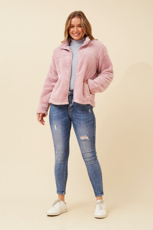 Pippa FAUX FUR Jacket- Dusty Pink J522439