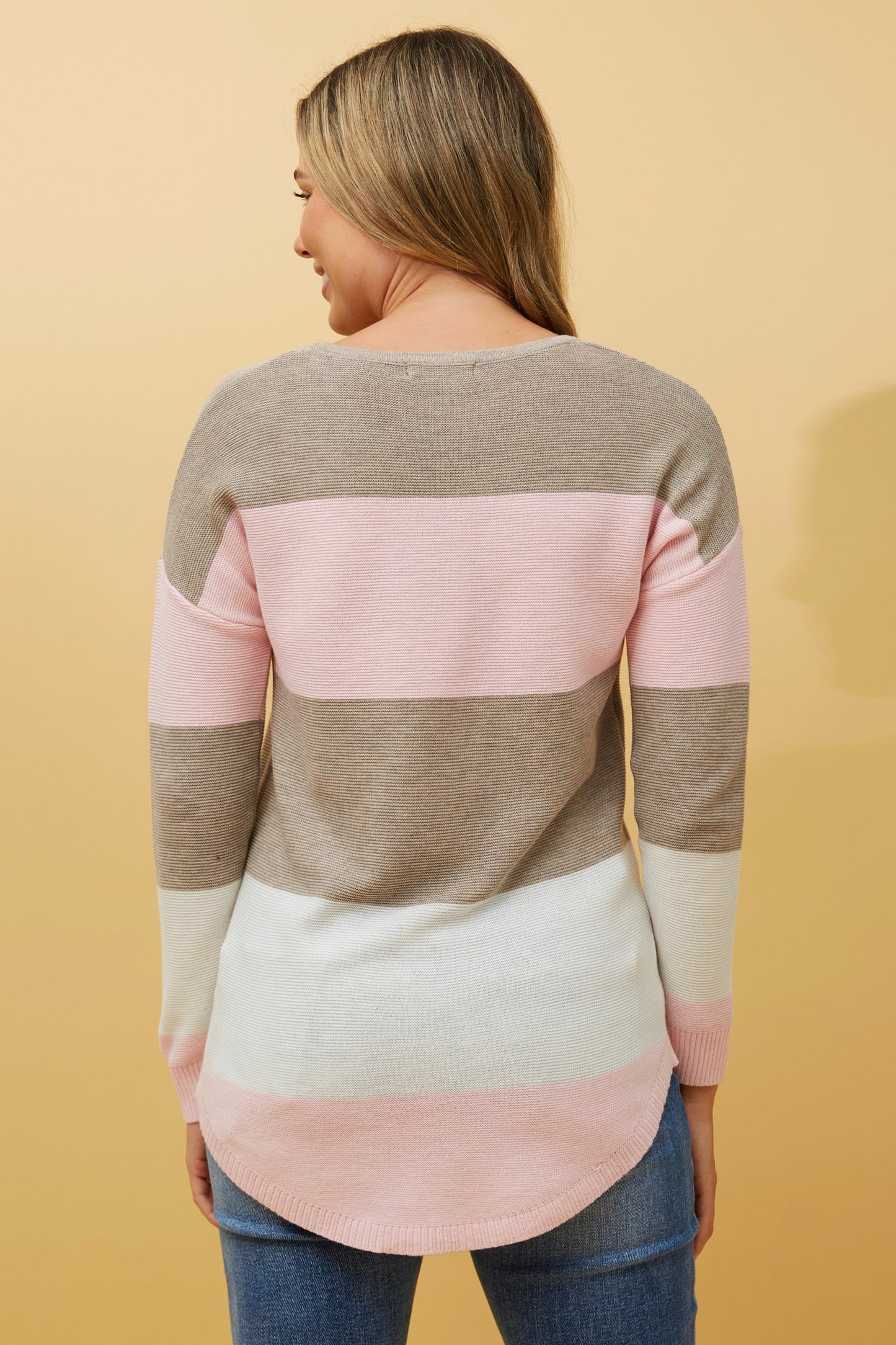 Olivia Colour Block Knit Jumper - Petal Pink KP507819