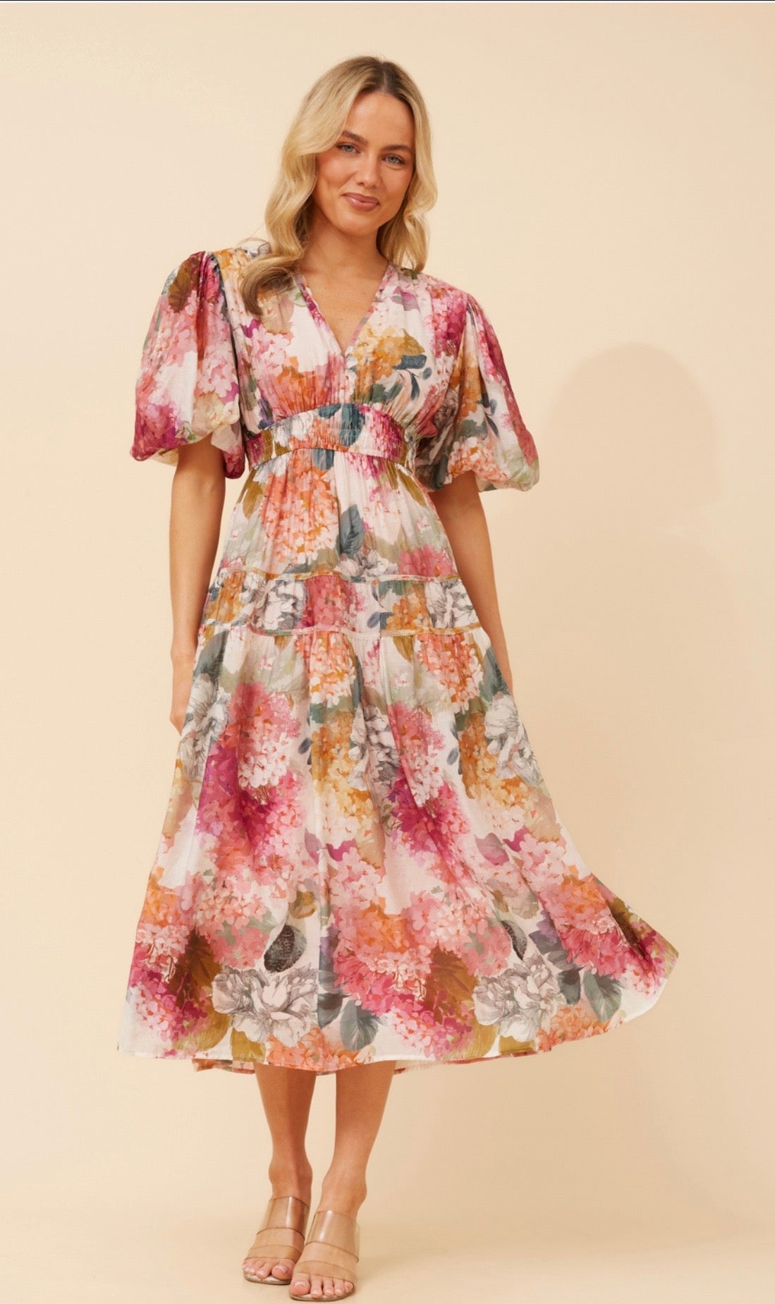 Freya Puffy Sleeves Dress D526739 Multi Pink