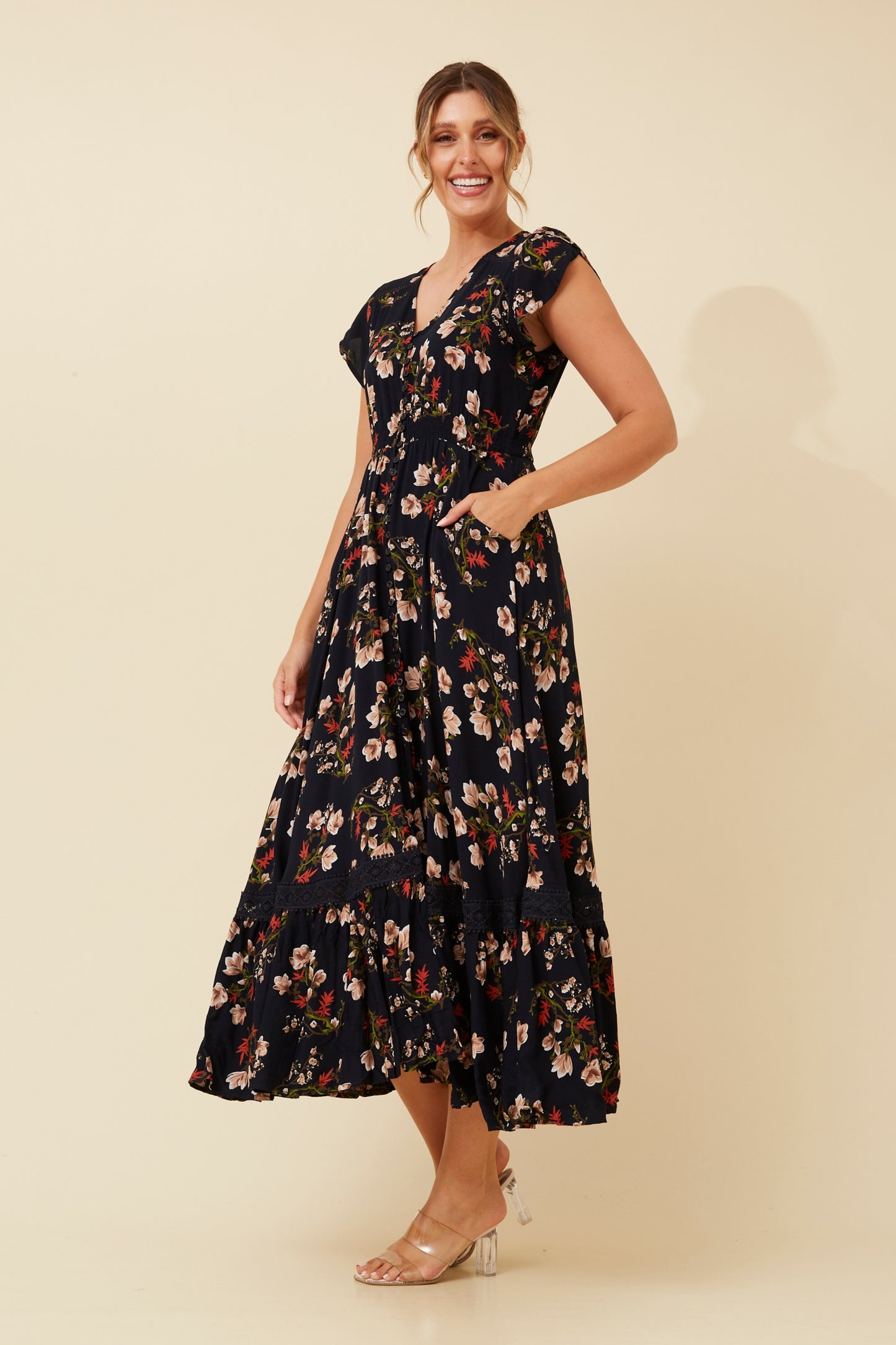 Sascha Floral Print Maxi Dress D519365 Multi Navy