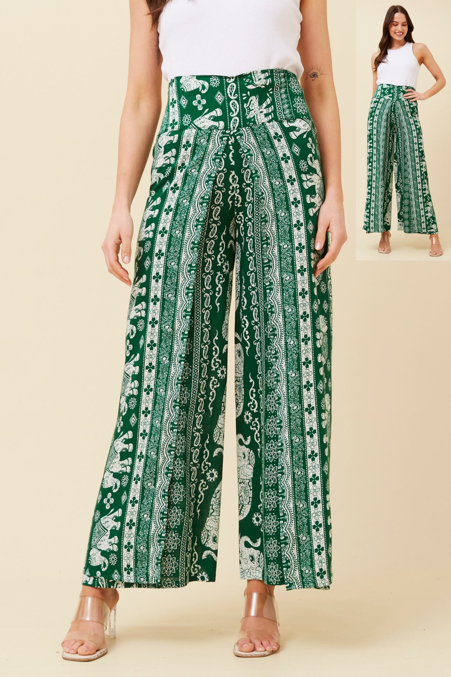 Elephant Printed Pant P520841- Green