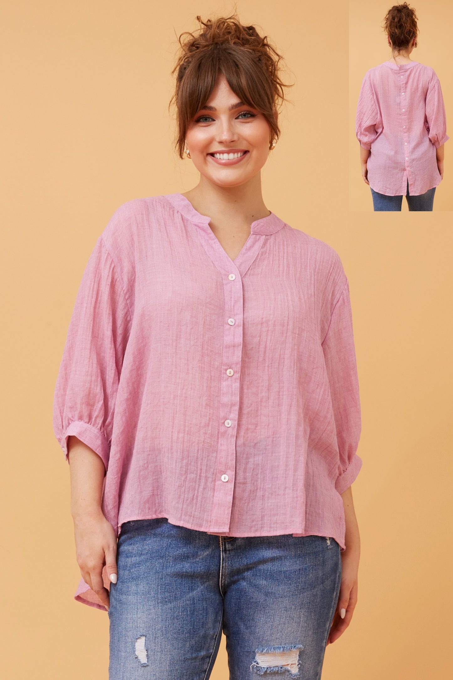 Rosa Shirt with Back Button Detail - Rouge T511586