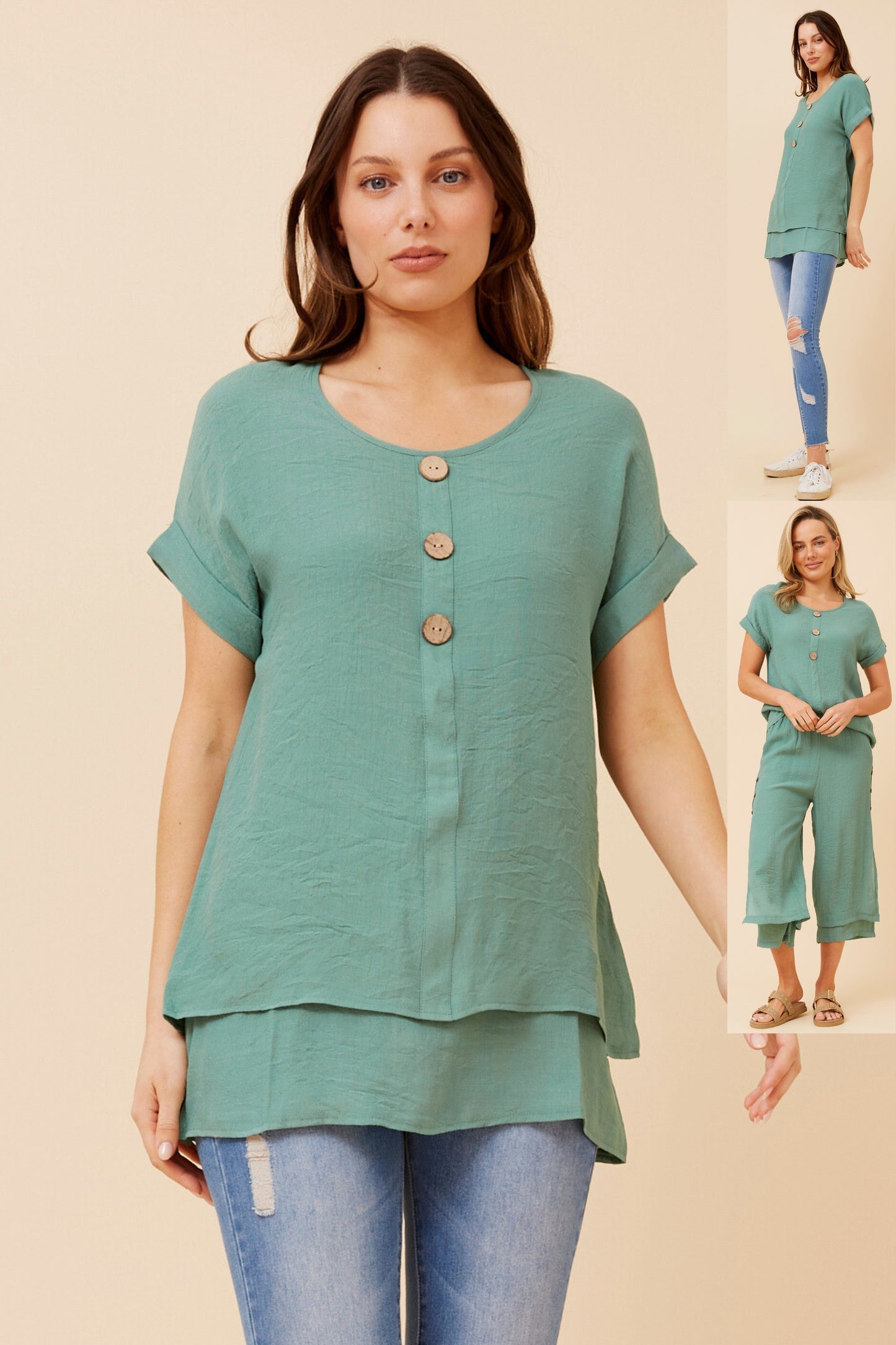 Soraya Double Layer Top T523077 Green Ash