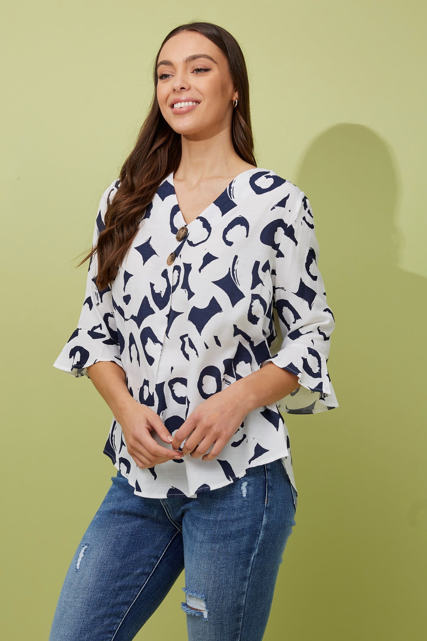 Jovie Leaf Print Top T513025