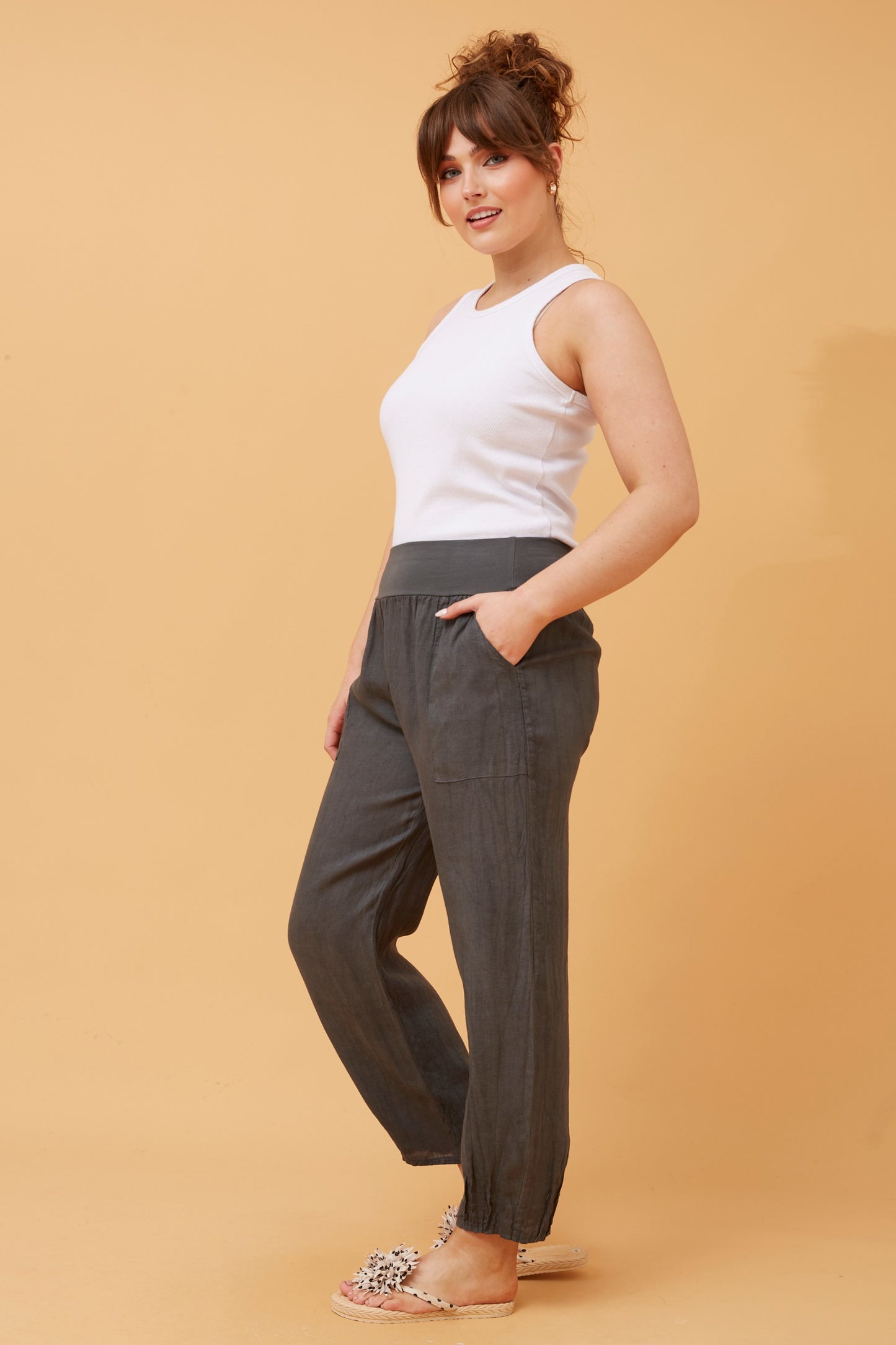 Linen Italian Pant P516694 Charcoal