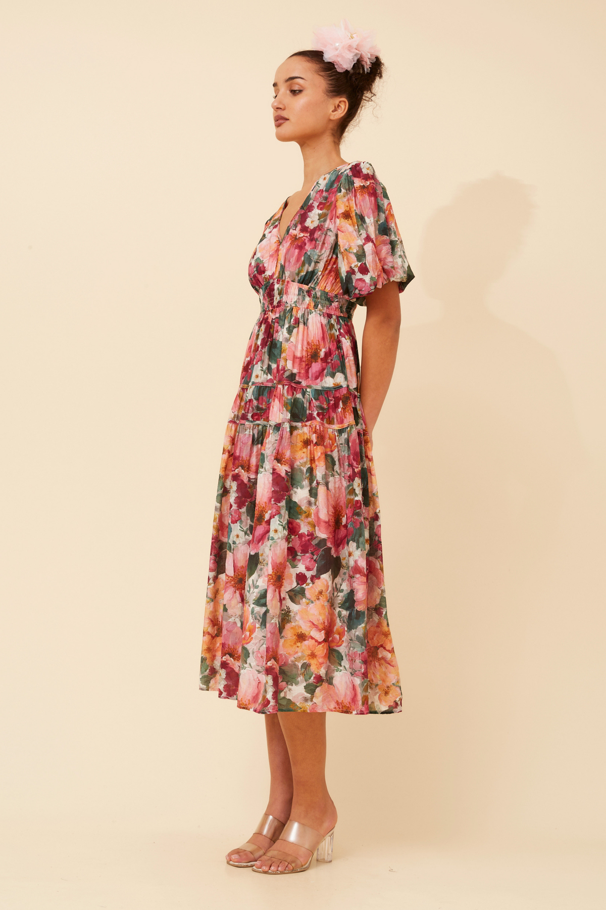 Freya Puffy Sleeves Dress D526404 Multi Pink