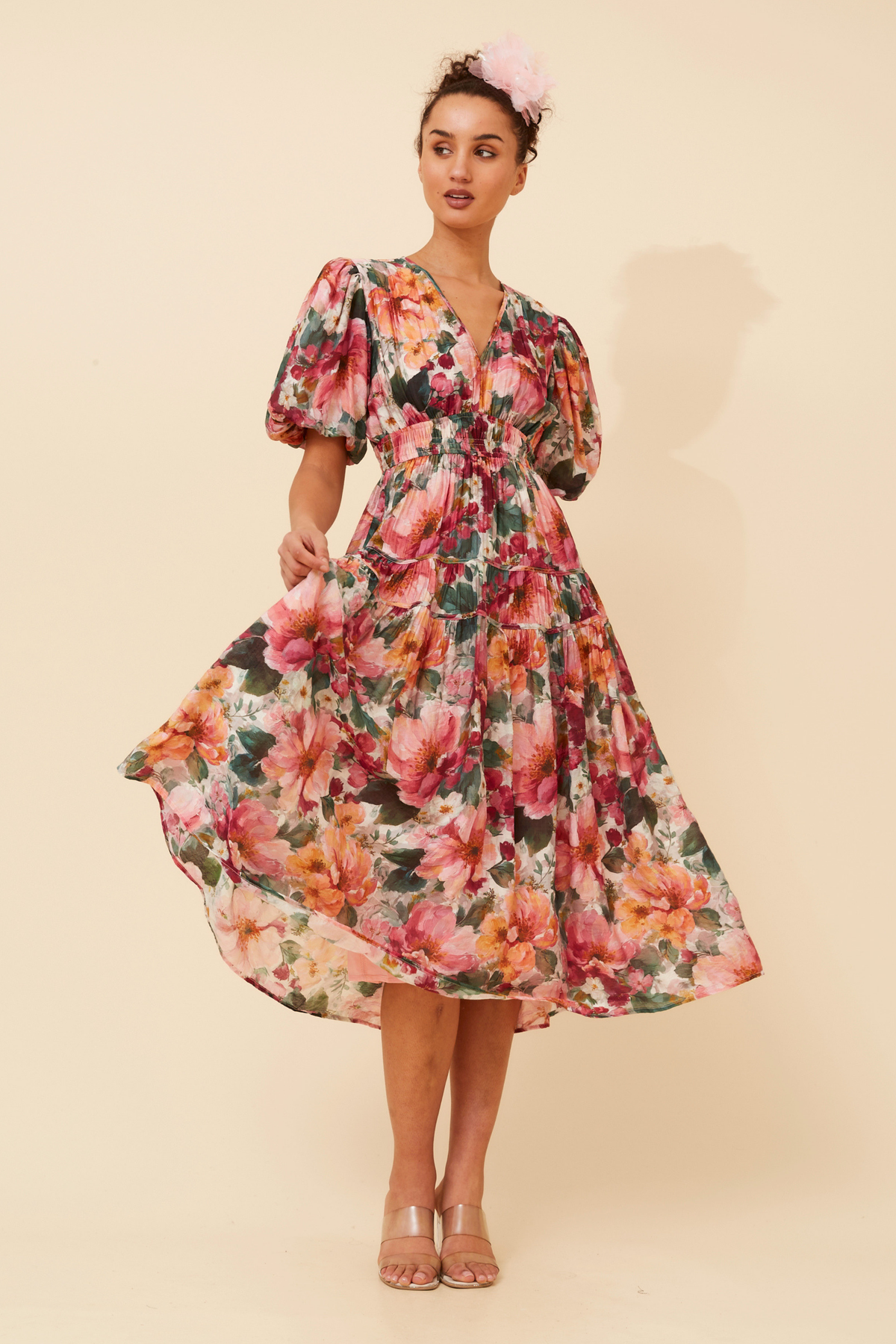Freya Puffy Sleeves Dress D526404 Multi Pink