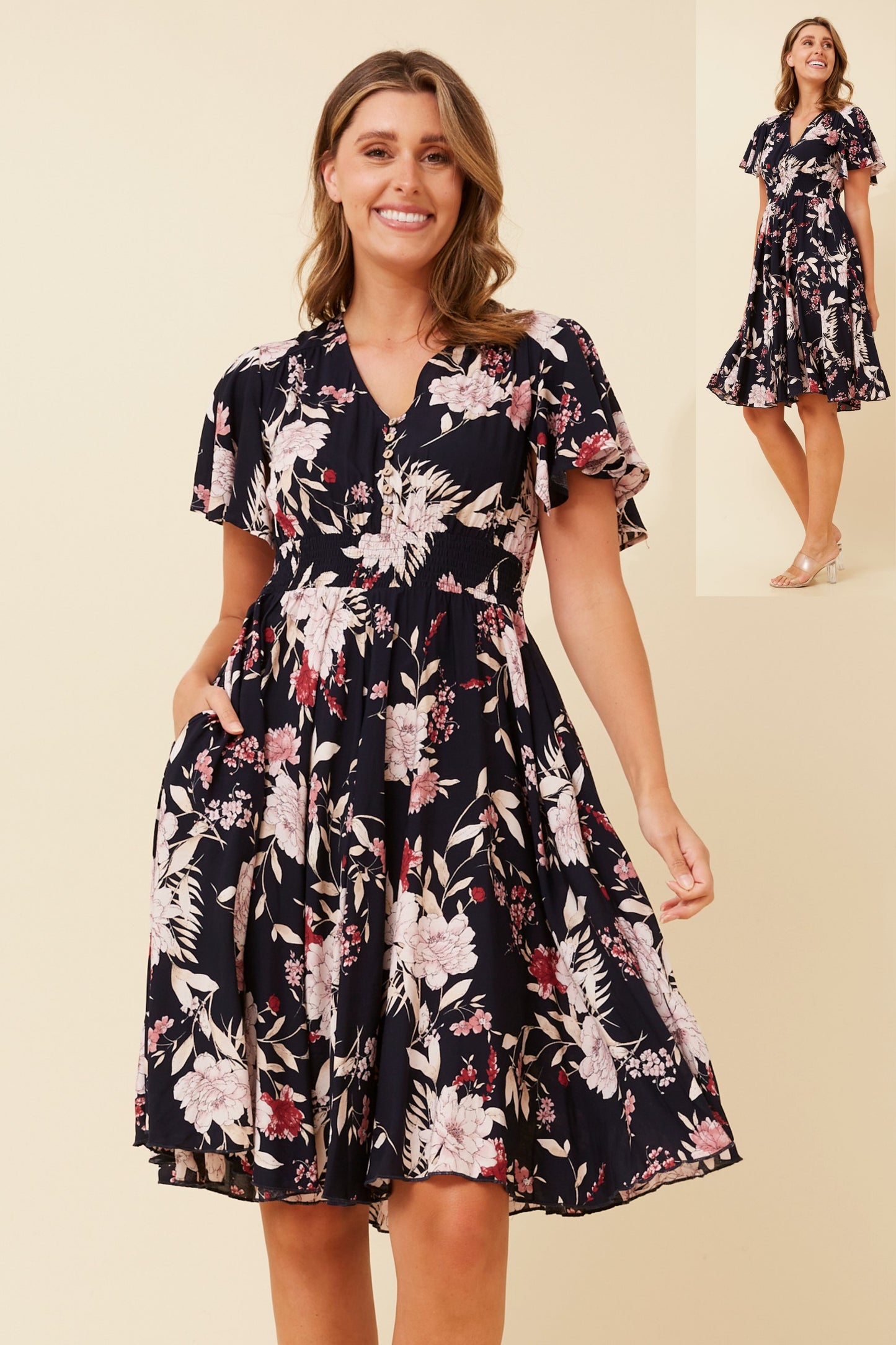 Ivona Floral Boho Midi Dress - Multi Navy D522946