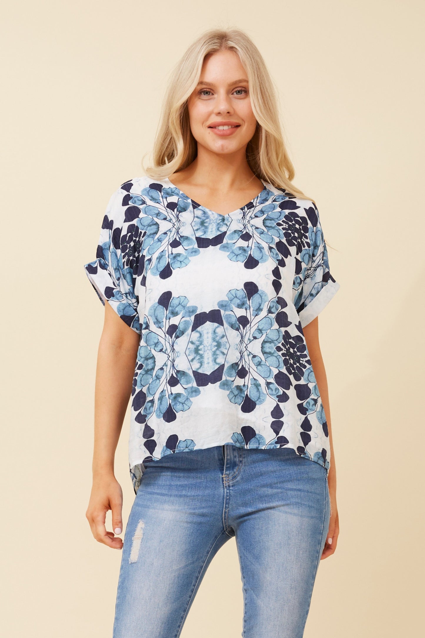 Nia Abstract Print Top Blue T519696