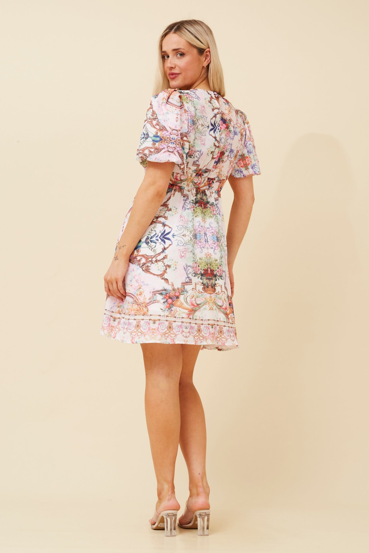 Siena Short Puff Sleeve Dress - White D519177