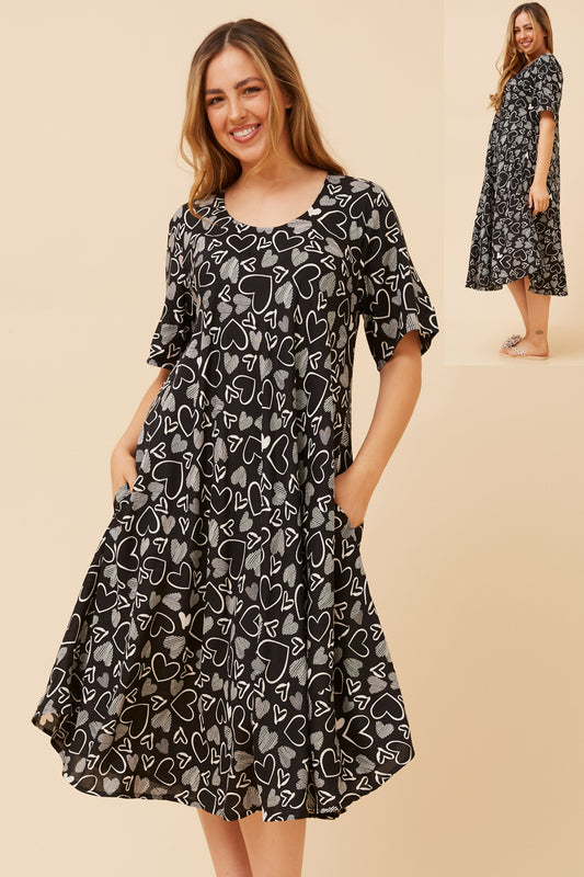 Lana Heart Pattern Print Dress D524902 Black