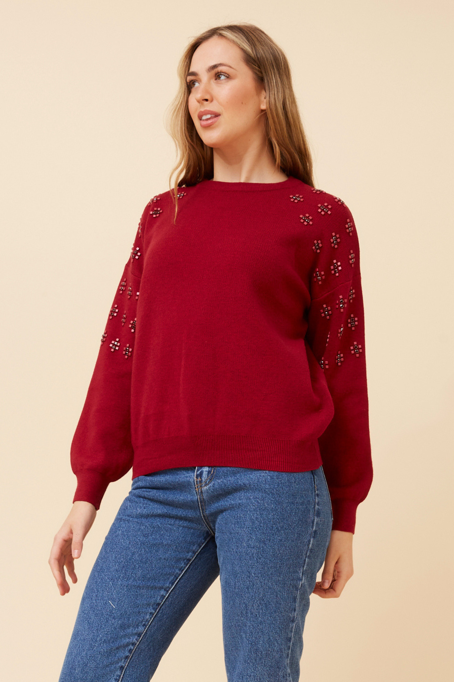 Lucie Studs Detail Knit KP735670 Rich Red