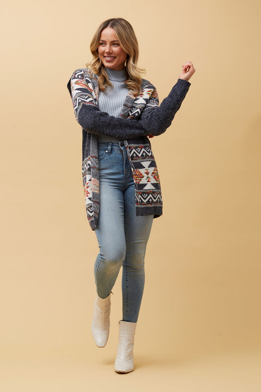 Ella Jacquard Knit Cardigan KC508538 Multi Navy