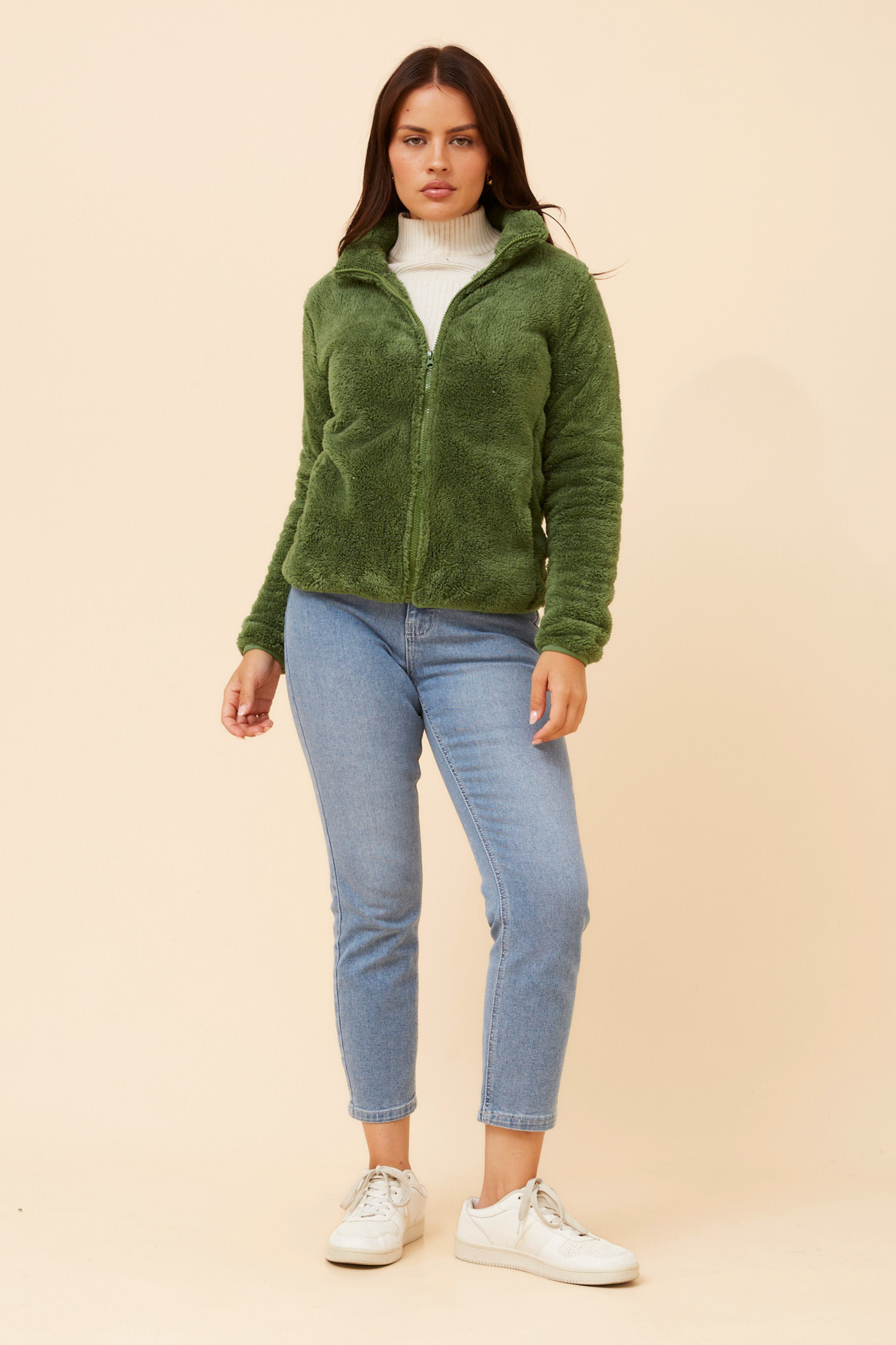 Front FAUX FUR Jacket- Artichoke J508971