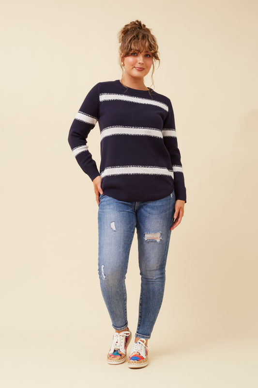Olivia Stripe Pullover with Diamante Details KP522531 Navy