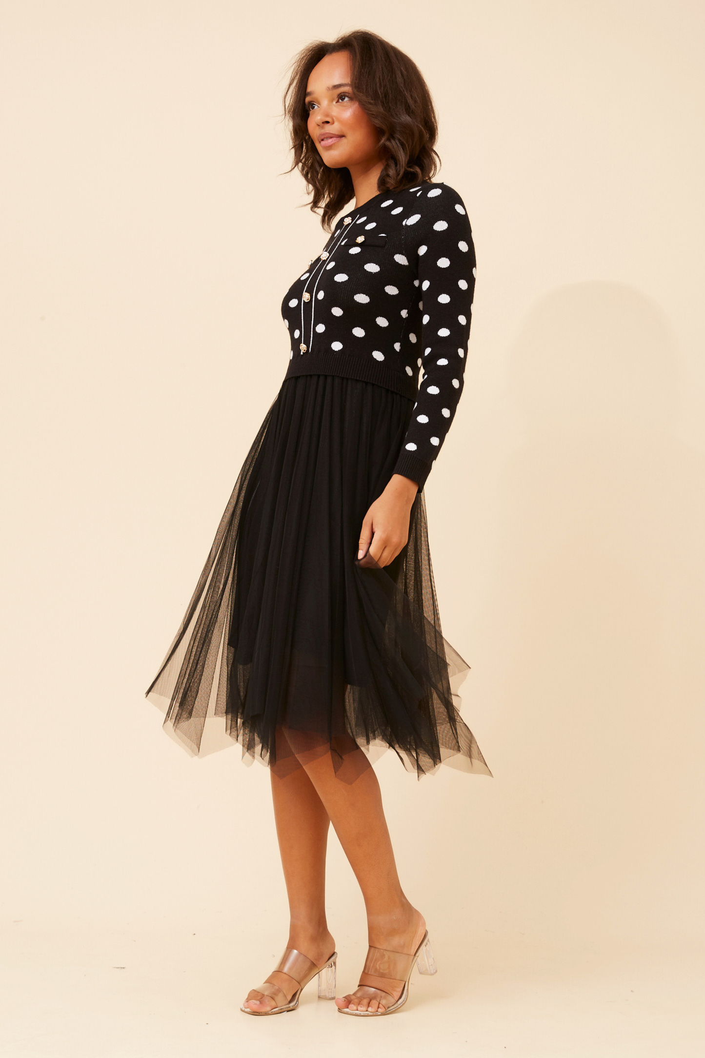 Ovi Knit Dress with Tulle Skirt KD175606