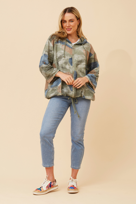 Seta Abstract Printed Hoody Jacket J526219 Khaki