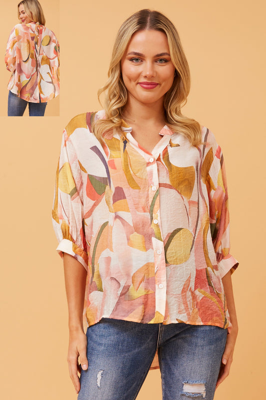 Lotus Print Blouse T519117 Multi Coral