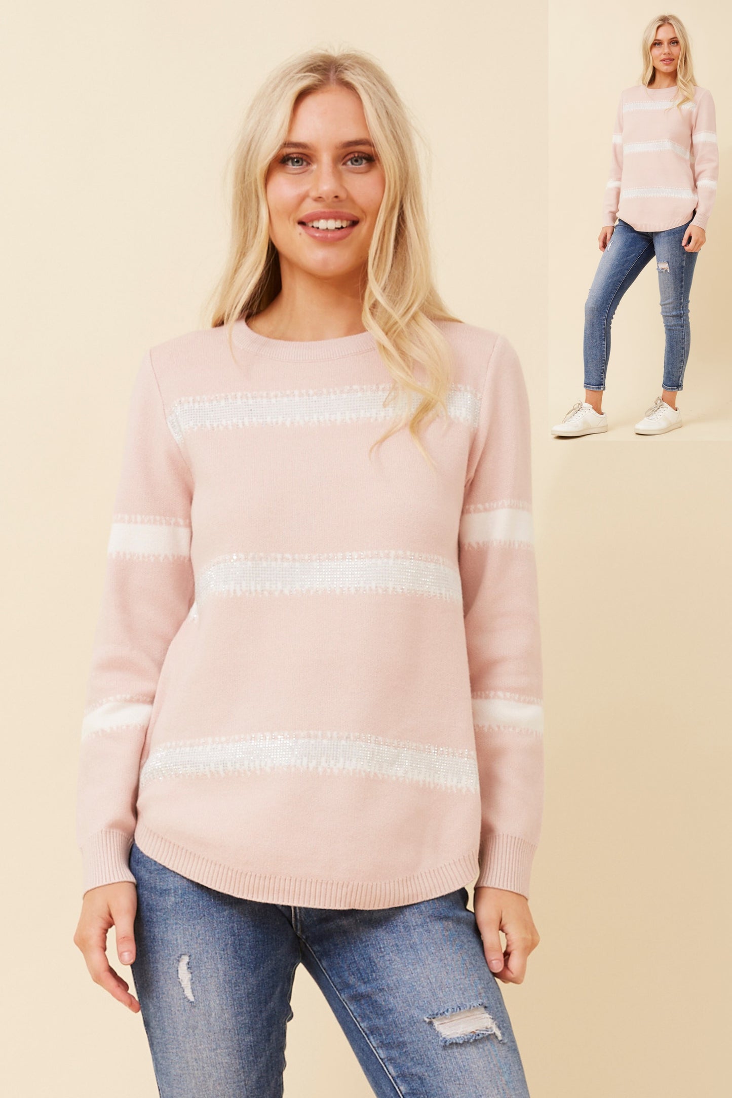Olivia Stripe Pullover with Diamante Details KP522531