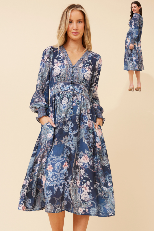 Rue Diamante Detail Midi Dress D524874 Navy
