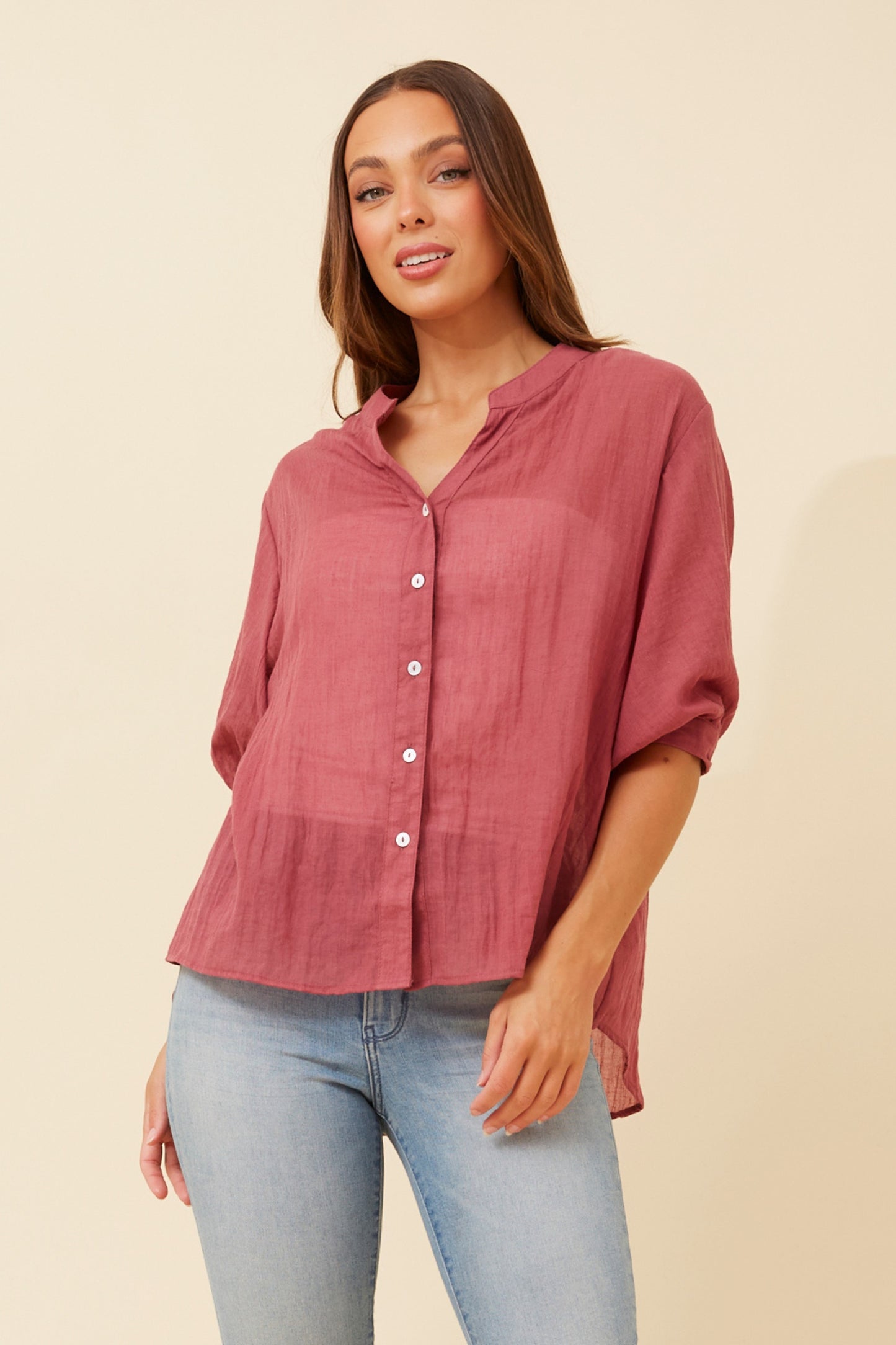 Rosa Shirt with Back Button Detail - Red Dahlia T511586