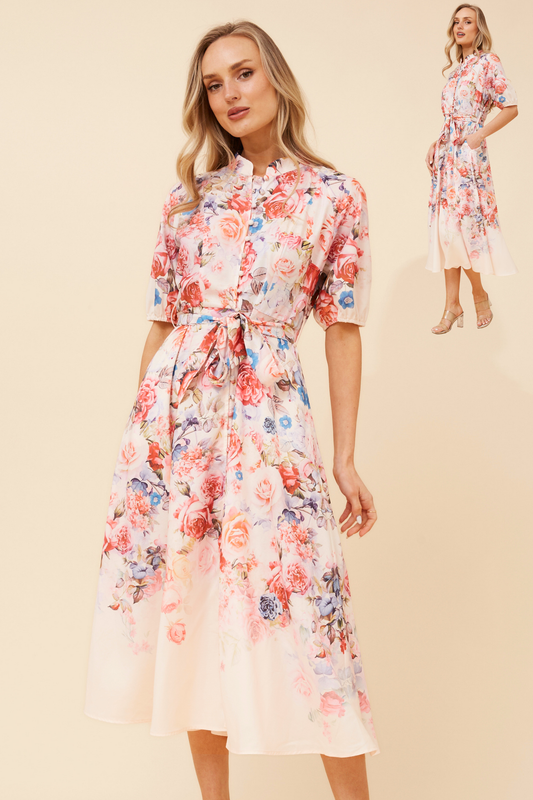 Estelle Floral Midi Dress with Belt D736312