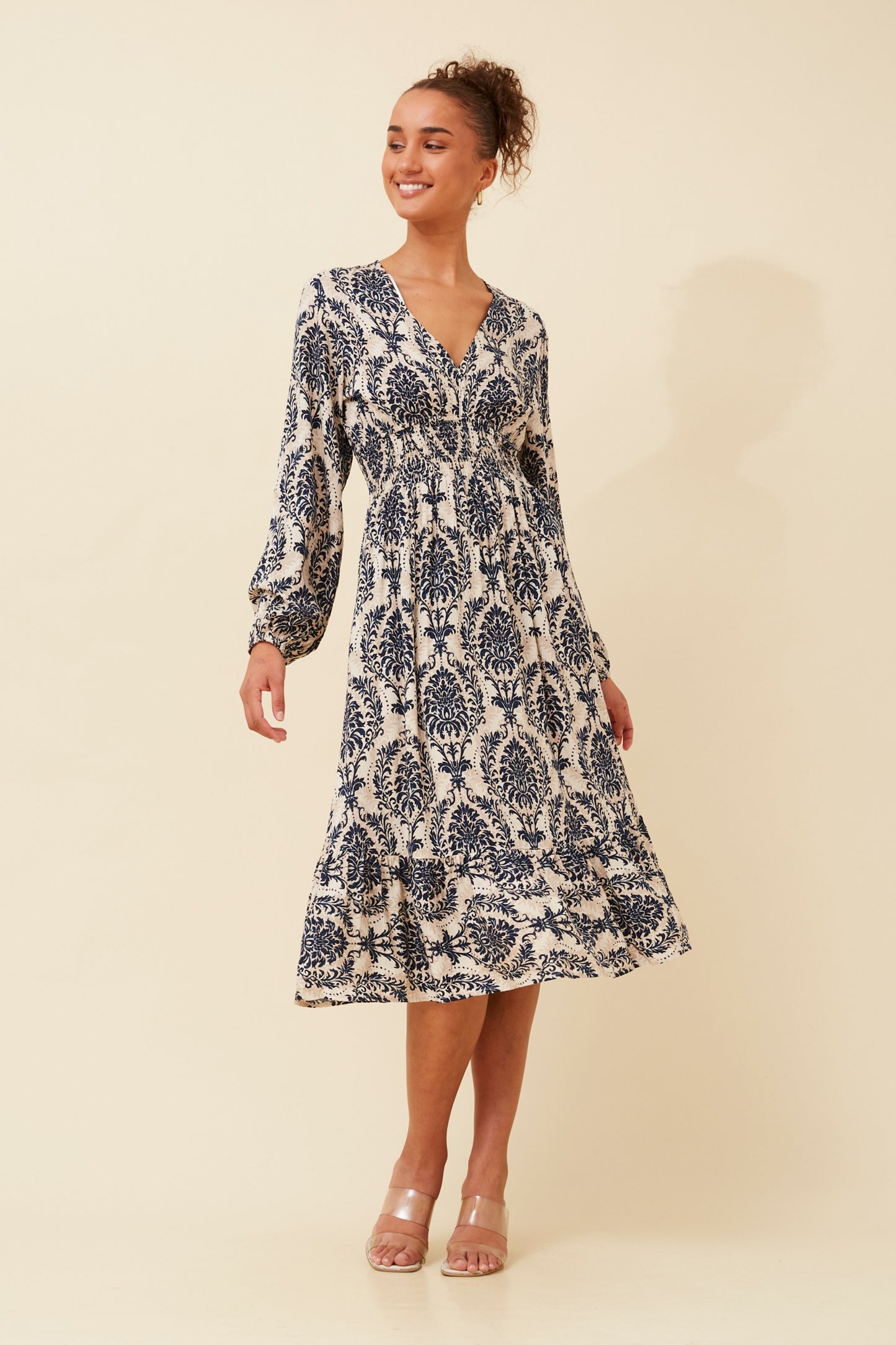 Sirena Floral Midi Boho Dress D734186 Navy