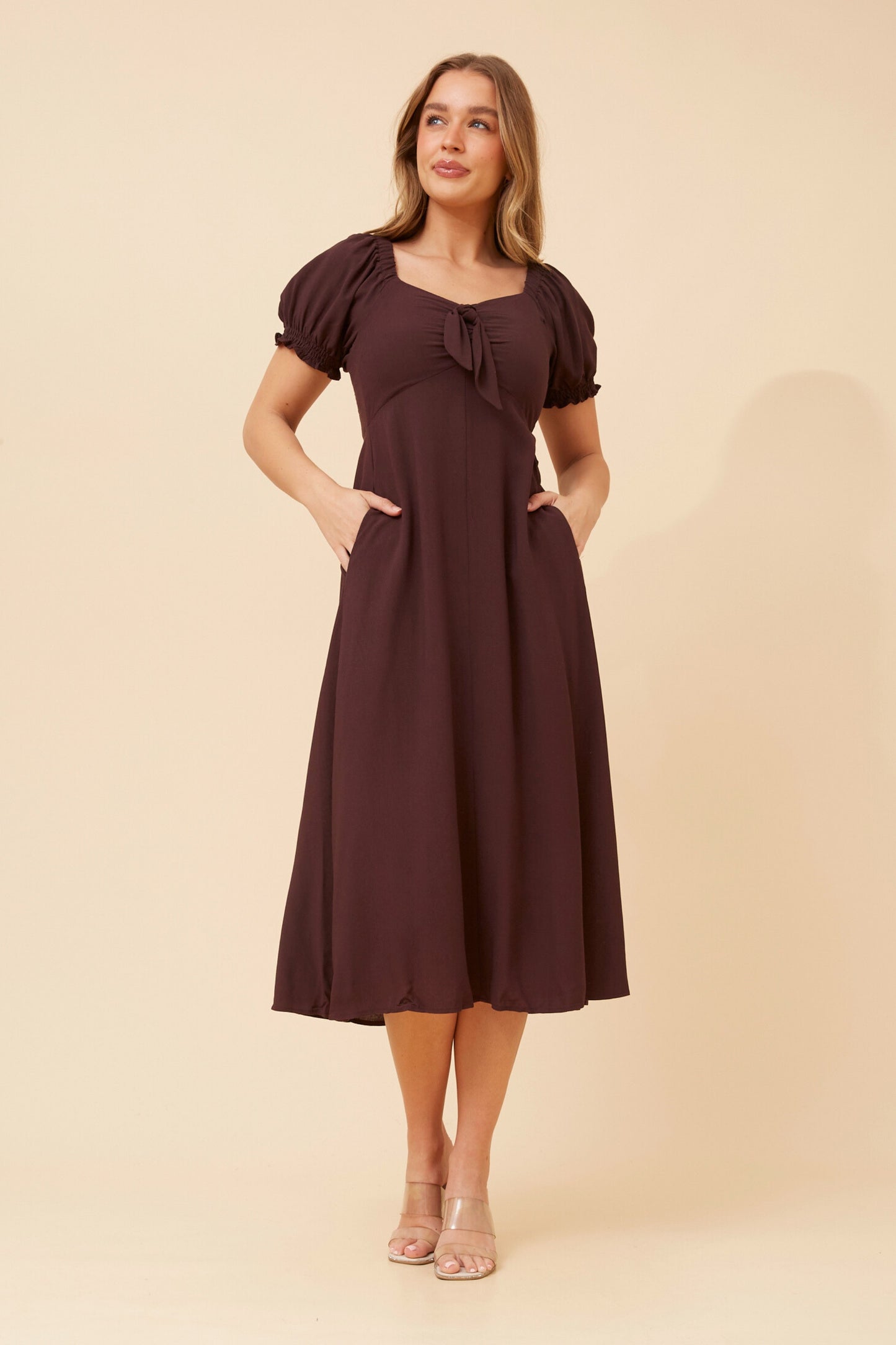 Anne Front Bow Dress - D512961 Chocolate
